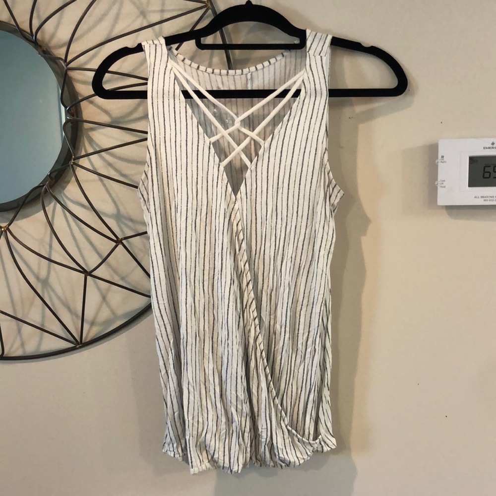 Tank top, white. Vertical stripes. Used, good condition.